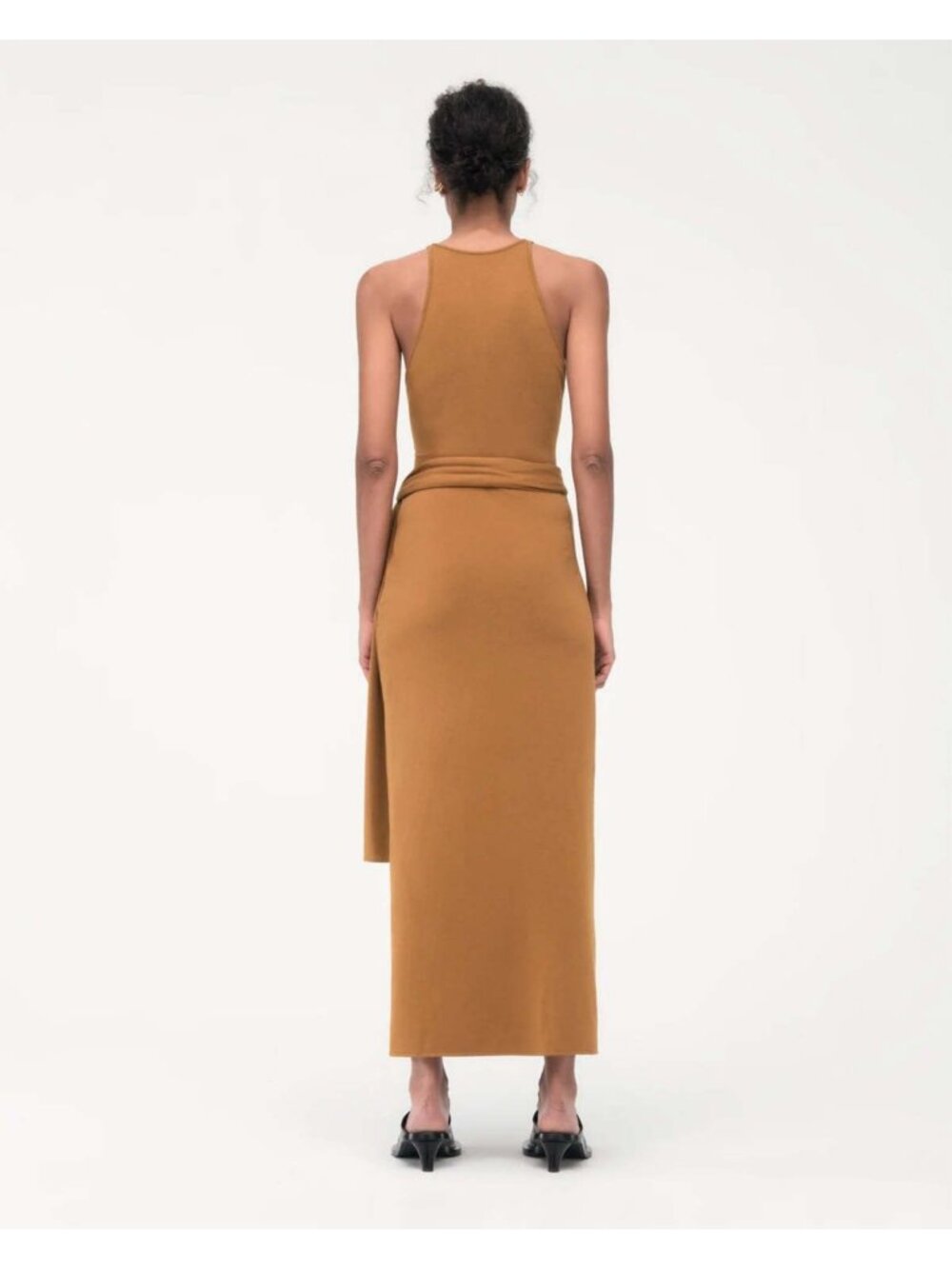NEW Another Tomorrow Sarong Tie Dress Sz S Midi-Length Gold Tapenade Wrap Cotton - Picture 3 of 13